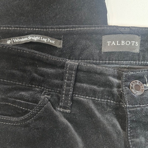 Talbots Pants Womens 4P Black Velveteen Straight Leg Petite 5 Pocket Zip Fly - Picture 4 of 5